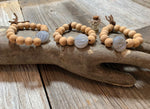 Tea Stained Wooden Beads & Gray Agate Stone with Leather Tassel