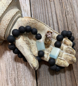Natural Black Beads & Aqua Quartz Stone