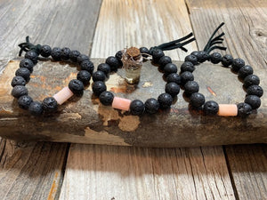 Natural Black Beads & Pink Opal Stone with Leather Tassel